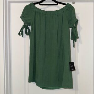 Lulu’s Green Off-Shoulder Dress with Tie Sleeves